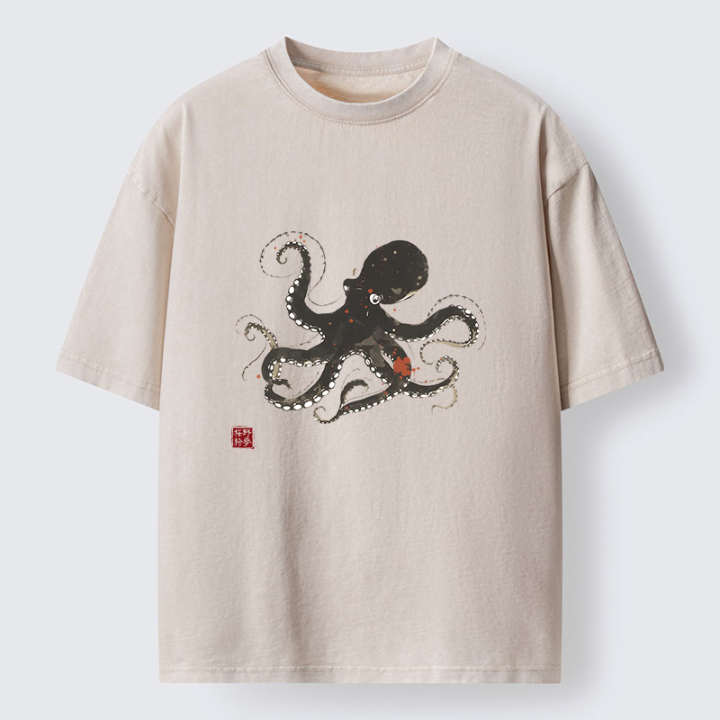Tokyo-Tiger Traditional Octopus Washed T-Shirt