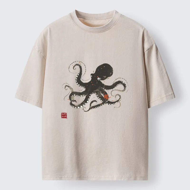 Tokyo-Tiger Traditional Octopus Washed T-Shirt