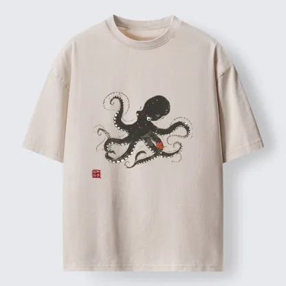 Tokyo-Tiger Traditional Octopus Washed T-Shirt