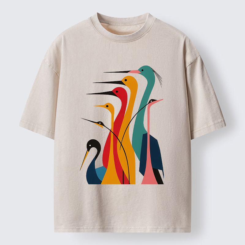 Tokyo-Tiger Various Types Of Cranes Washed T-Shirt