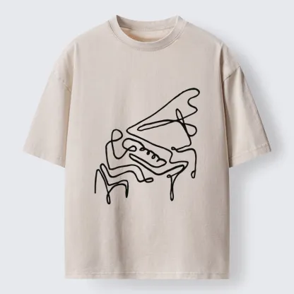 Tokyo-Tiger Minimalist Piano Washed T-Shirt