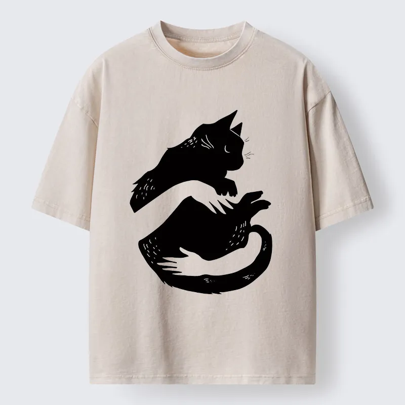 Tokyo-Tiger Holding A Black Cat Washed T-Shirt