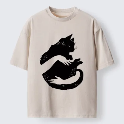 Tokyo-Tiger Holding A Black Cat Washed T-Shirt