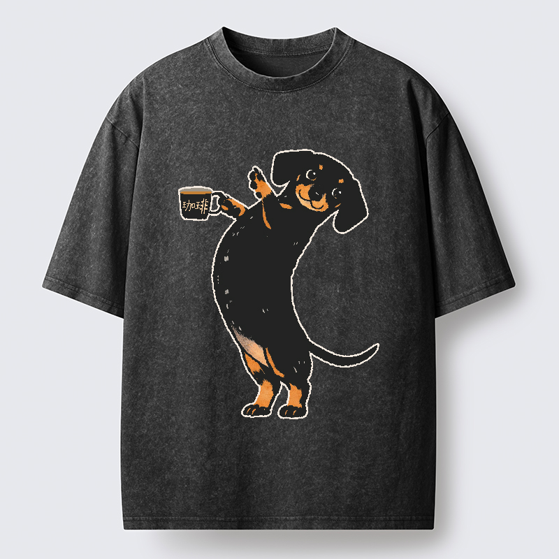 Tokyo-Tiger Elegant Coffee Dog Washed T-Shirt