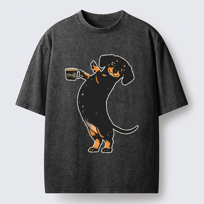 Tokyo-Tiger Elegant Coffee Dog Washed T-Shirt