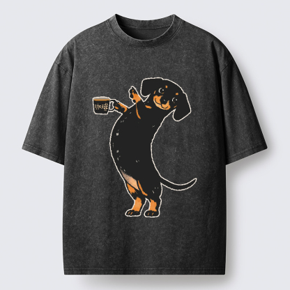 Tokyo-Tiger Elegant Coffee Dog Washed T-Shirt