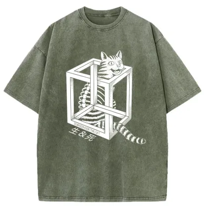 Tokyo-Tiger Schrodinger's Miserable Cat Washed T-Shirt