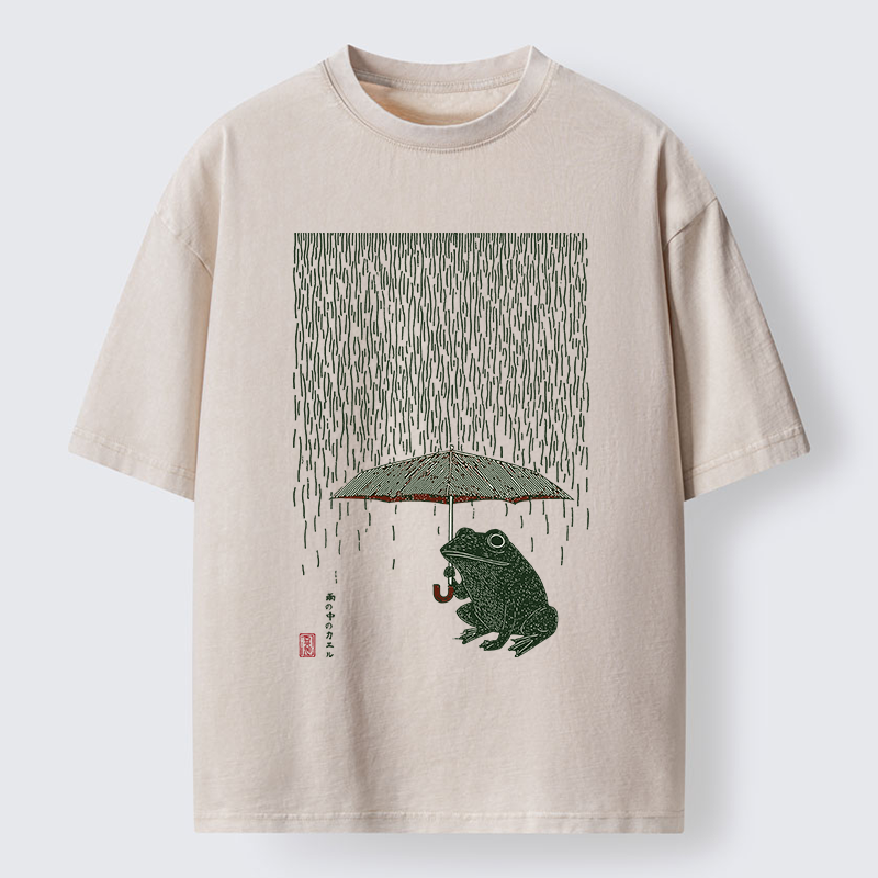 Tokyo-Tiger Frog In The Rain Washed T-Shirt