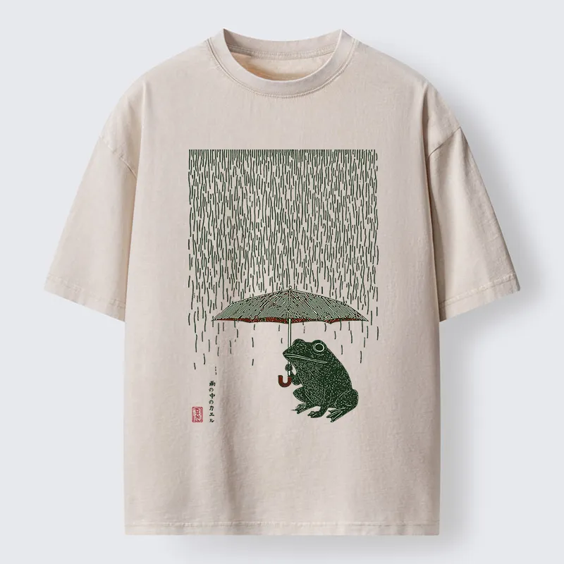 Tokyo-Tiger Frog In The Rain Washed T-Shirt