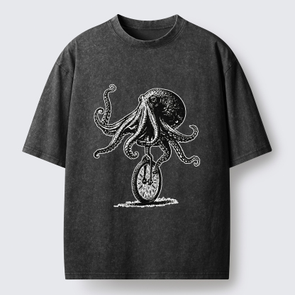 Tokyo-Tiger Octopus On A Unicycle Washed T-Shirt
