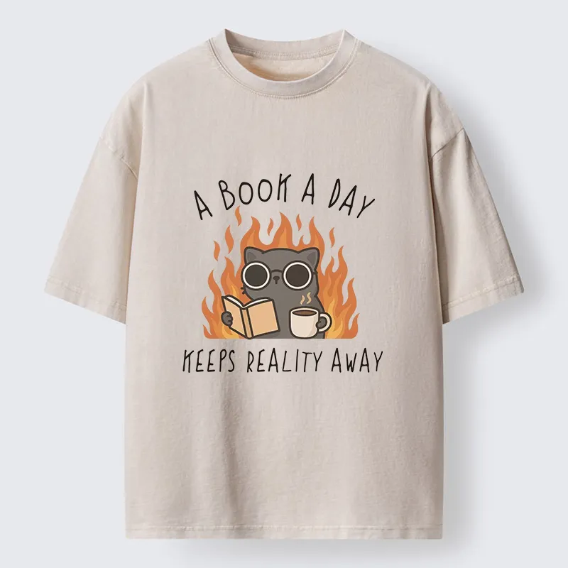 Tokyo-Tiger Escaping Reality Through Books Washed T-Shirt
