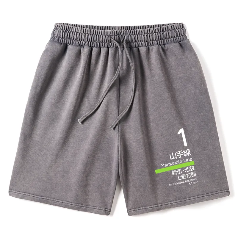 Tokyo-Tiger Tokyo Yamanote Line Platform Sign Washed Shorts