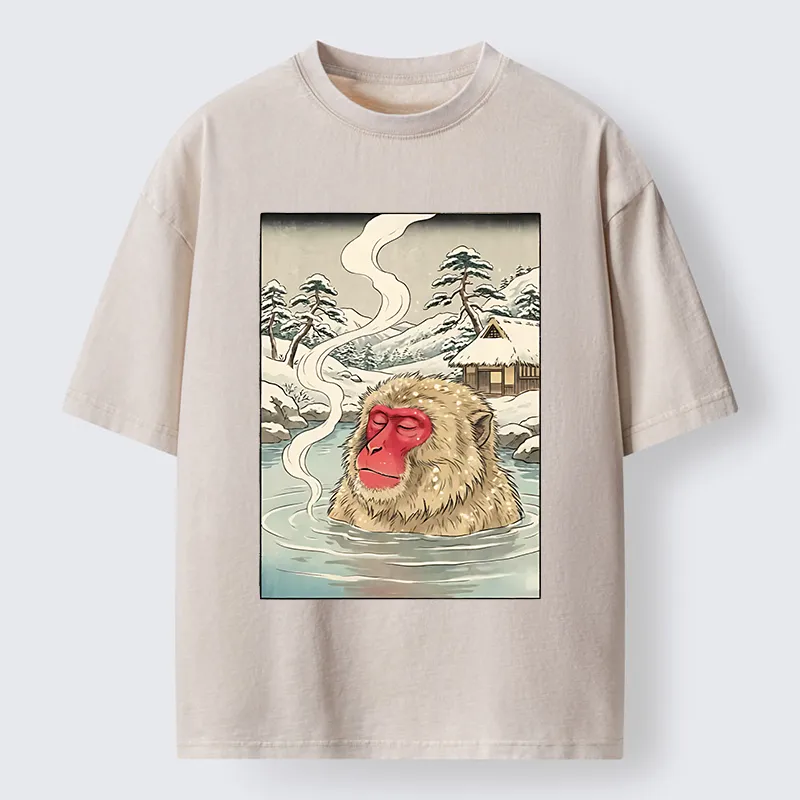 Tokyo-Tiger Snow Monkeys Soaking In Hot Springs Washed T-Shirt