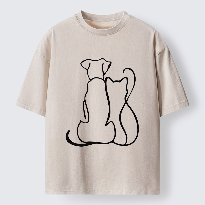 Tokyo-Tiger Minimalist Dog And Cat Washed T-Shirt