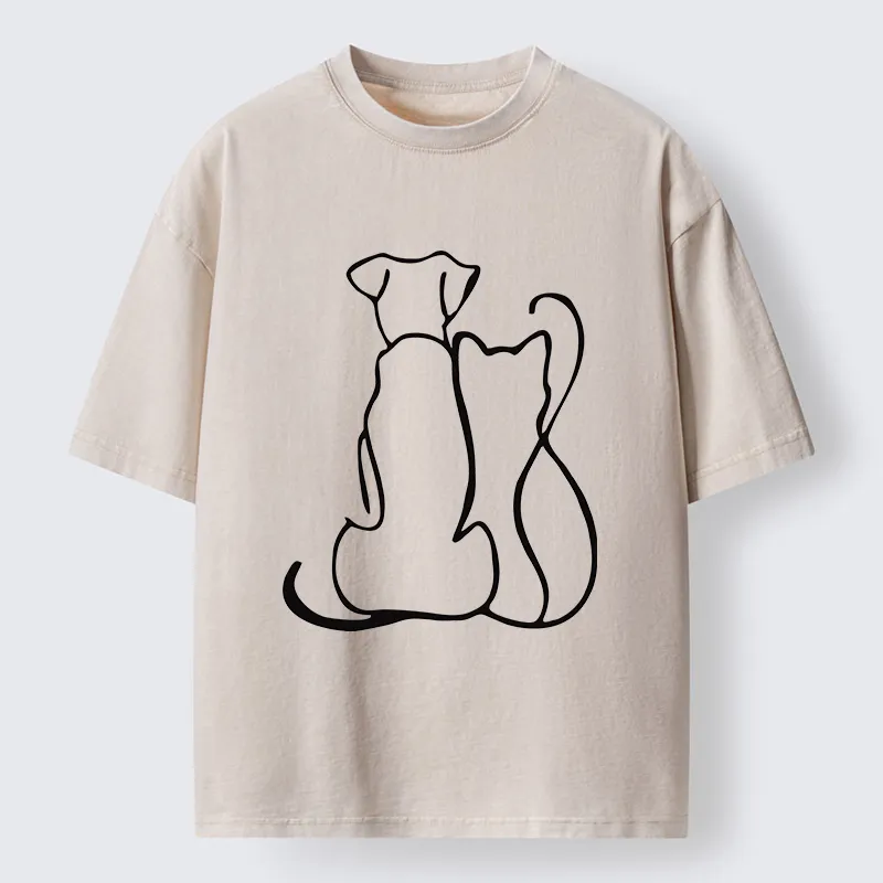 Tokyo-Tiger Minimalist Dog And Cat Washed T-Shirt