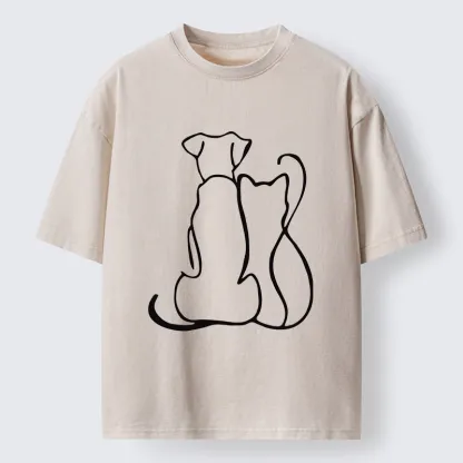 Tokyo-Tiger Minimalist Dog And Cat Washed T-Shirt