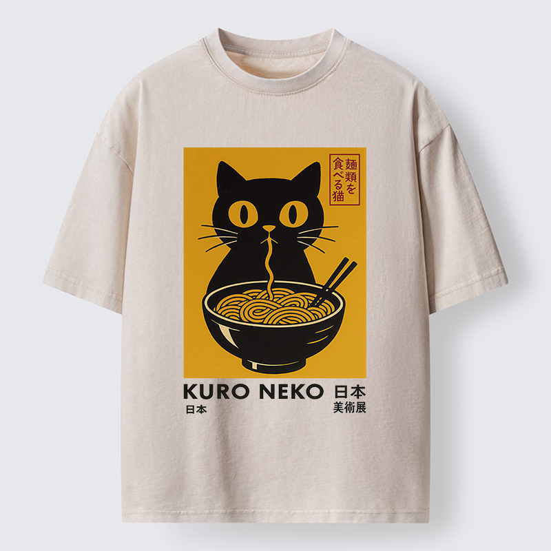Tokyo-Tiger Cat Eating Ramen Poster Washed T-Shirt