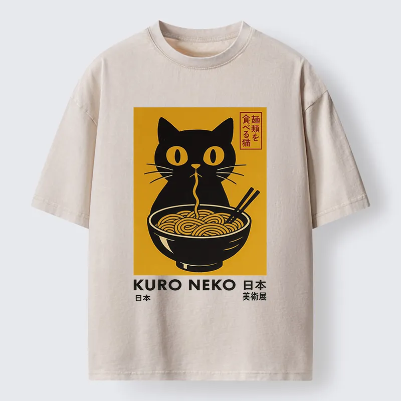 Tokyo-Tiger Cat Eating Ramen Poster Washed T-Shirt