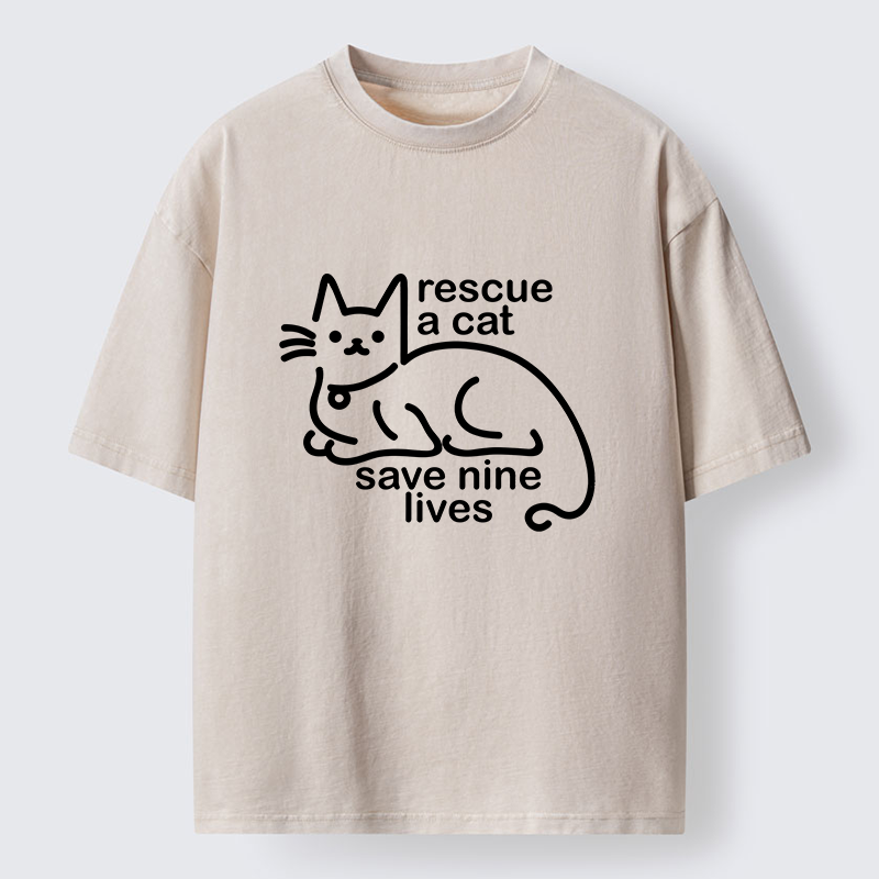 Tokyo-Tiger Nine Lives Of A Cat Funny Washed T-Shirt