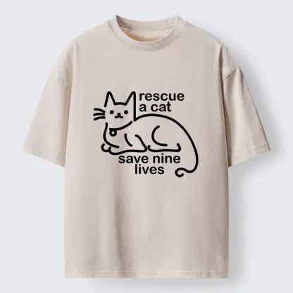 Tokyo-Tiger Nine Lives Of A Cat Funny Washed T-Shirt