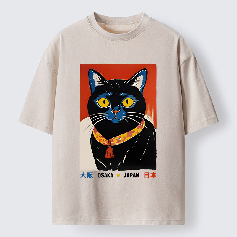 Tokyo-Tiger Japanese Cat Poster Washed T-Shirt