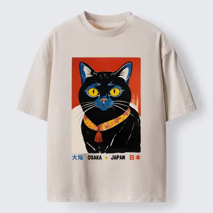 Tokyo-Tiger Japanese Cat Poster Washed T-Shirt