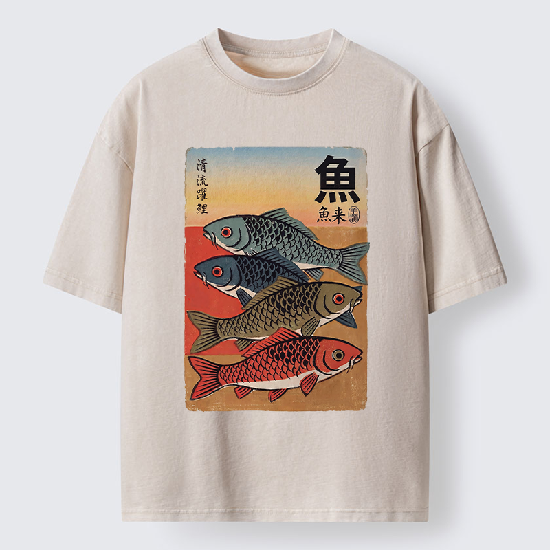 Tokyo-Tiger Retro Fish Poster Washed T-Shirt