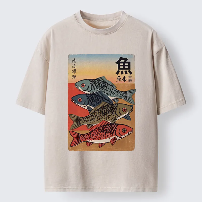 Tokyo-Tiger Retro Fish Poster Washed T-Shirt