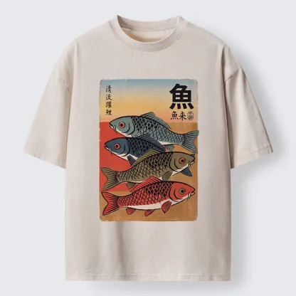 Tokyo-Tiger Retro Fish Poster Washed T-Shirt