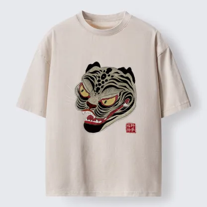 Tokyo-Tiger Retro Art Tiger Washed T-Shirt