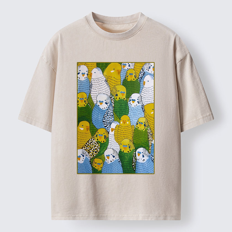 Tokyo-Tiger Beautiful Little Parrots Washed T-Shirt