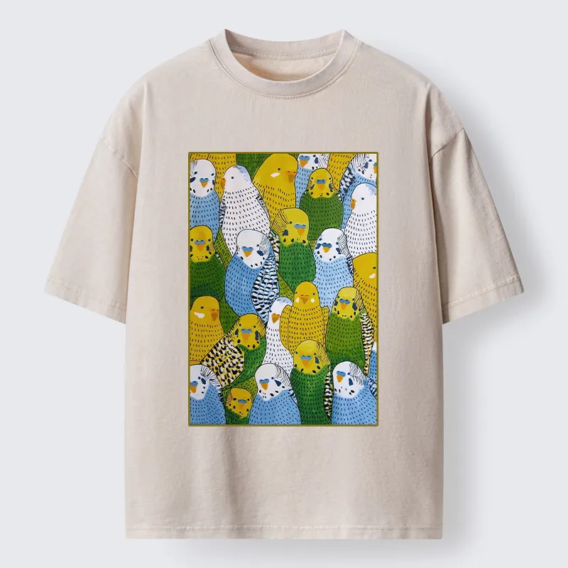Tokyo-Tiger Beautiful Little Parrots Washed T-Shirt