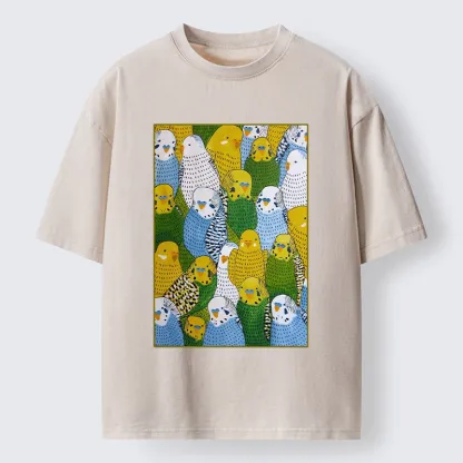 Tokyo-Tiger Beautiful Little Parrots Washed T-Shirt