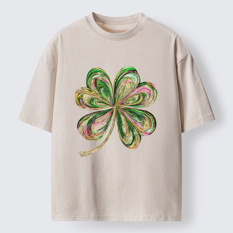 Tokyo-Tiger Lucky Four-Leaf Clover Washed T-Shirt