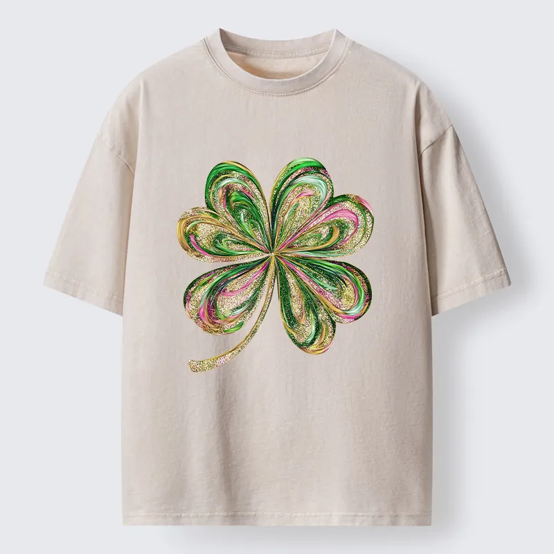 Tokyo-Tiger Lucky Four-Leaf Clover Washed T-Shirt