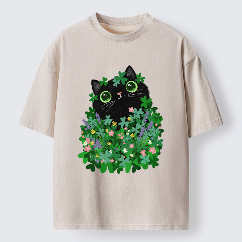 Tokyo-Tiger Black Cat On St. Patrick's Day Washed T-Shirt