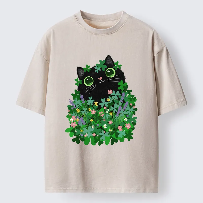 Tokyo-Tiger Black Cat On St. Patrick's Day Washed T-Shirt