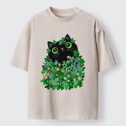 Tokyo-Tiger Black Cat On St. Patrick's Day Washed T-Shirt