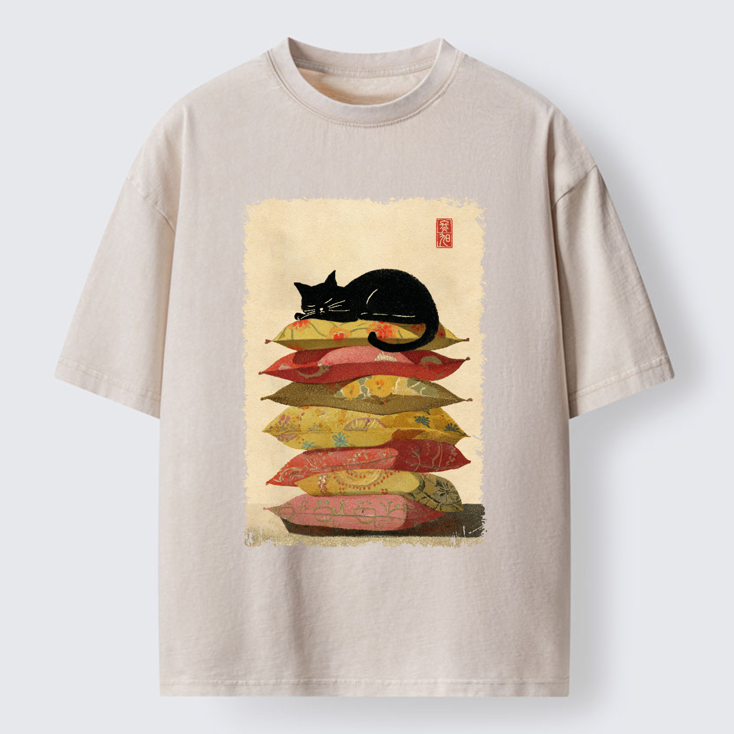 Tokyo-Tiger Sleeping Cat On The Pillows Washed T-Shirt