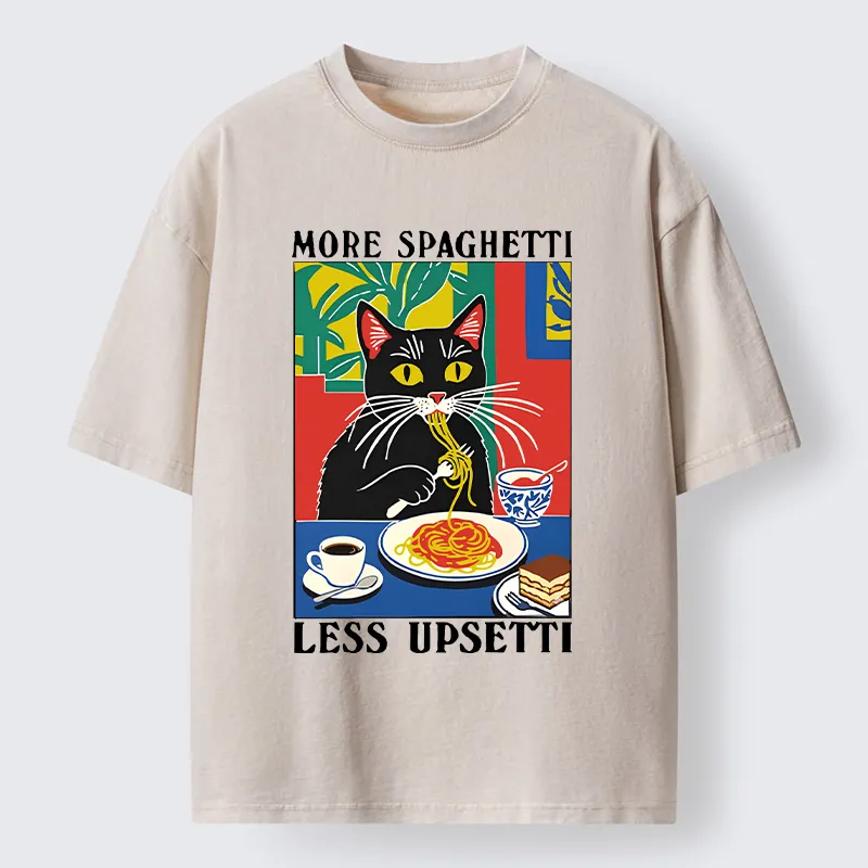 Tokyo-Tiger Black Cat Ate Spaghetti Washed T-Shirt