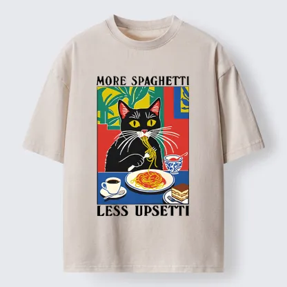 Tokyo-Tiger Black Cat Ate Spaghetti Washed T-Shirt