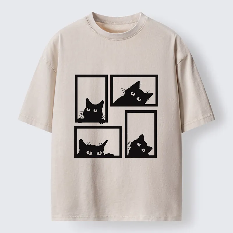 Tokyo-Tiger Cats In The Grid Washed T-Shirt