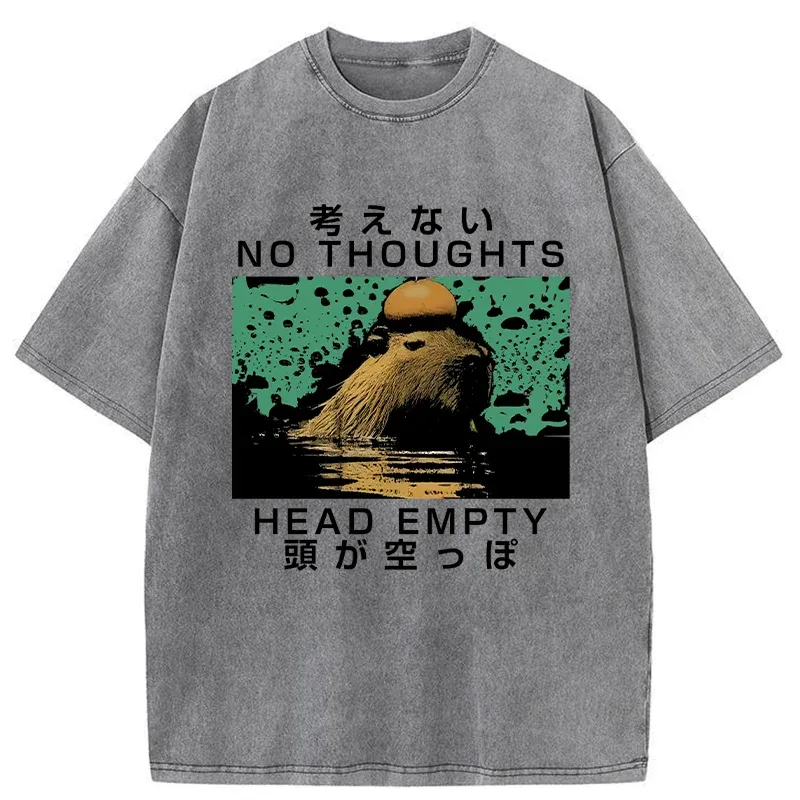 Tokyo-Tiger Capybara No Thoughts Head Empty Washed T-Shirt
