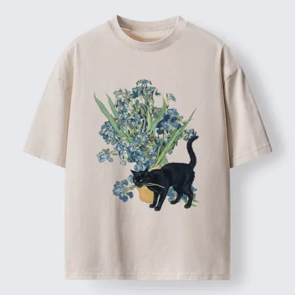 Tokyo-Tiger Black Cat And Orchid Washed T-Shirt
