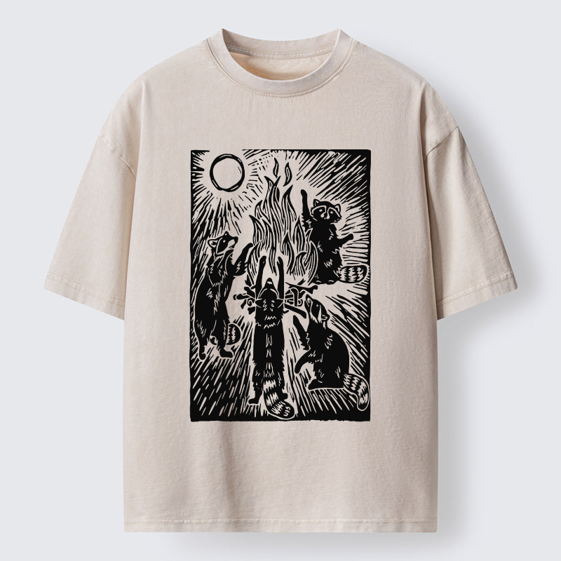 Tokyo-Tiger Raccoons And Campfires Washed T-Shirt