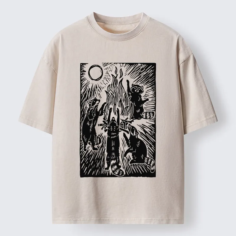 Tokyo-Tiger Raccoons And Campfires Washed T-Shirt