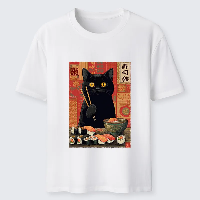Tokyo-Tiger Neko Eats Sushi Classic T-Shirt