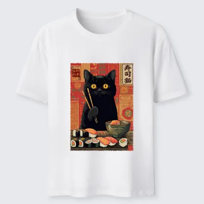 Tokyo-Tiger Neko Eats Sushi Classic T-Shirt