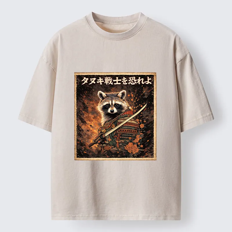 Tokyo-Tiger Japanese Raccoon Samurai Washed T-Shirt