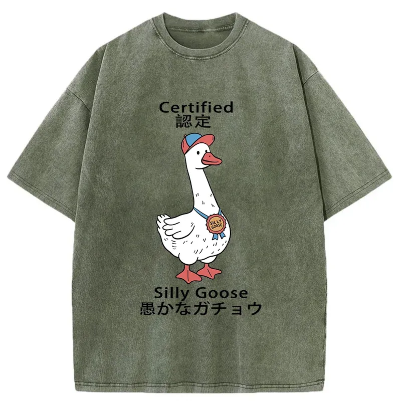 Tokyo-Tiger Certified Funny Silly Goose  Washed T-Shirt